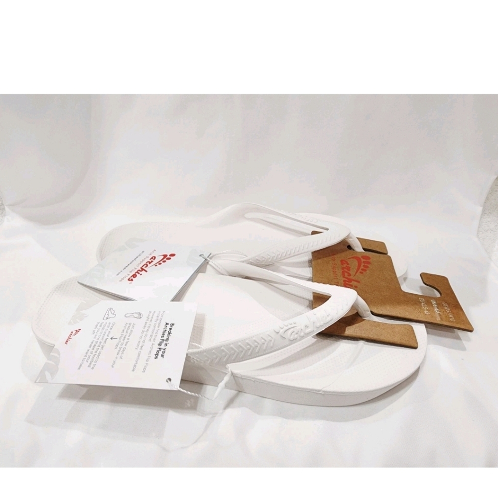 Archies Arch Support Thong WHITE LEATHER Flip Flops Sandal Men 10 Women 11 New - Picture 5 of 16